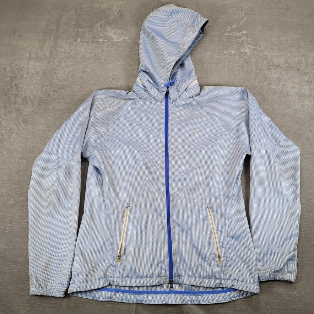 Nike Storm-FIT Lightweight Hooded Jacket Blue White Checkered Full Zip Women's L
